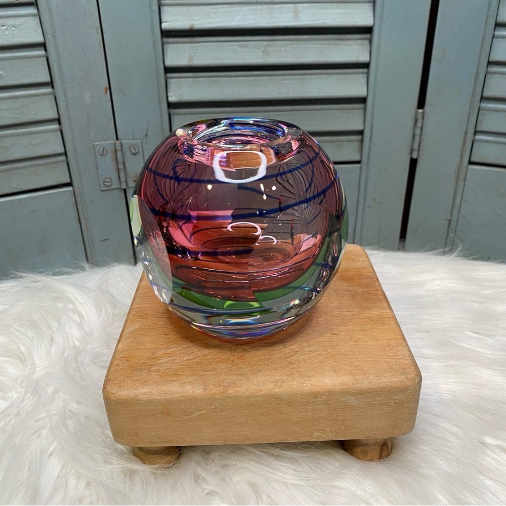 Vintage Handblown Watermelon Sommerso Faceted Glass Vase Candleholder Murano?